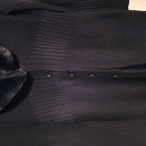 Daisy Fuentes Long Button Up Sweater Coat with Removable Faux Fur Collar - Picture 2 of 7